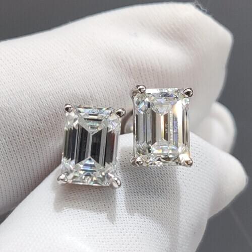 Silver 925 Original 1 Carat Total 2 ct D Color Diamond Test Past Emerald Cut Moissanite Stud Earrings for Women Party Jewelry