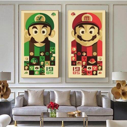 Super Mario Japan Anime game wall art Nordic canvas painting pictures Nursery Kids Room Cartoon Living Room Badroom Decor poster