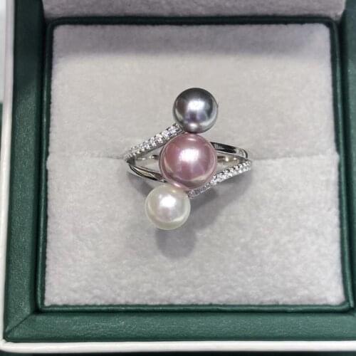 THREE PAERL 925 Sterling Silver Adjustable Ring Settings Findings Mountings Parts for Pearl Corals Jade Beads Stones Crystal