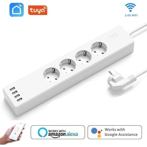 1.8m Power Extension Cable EU Smart WiFi Power Strip With 4 Outlets 4 USB Wireless Socket Plug Work with Alexa Google Home