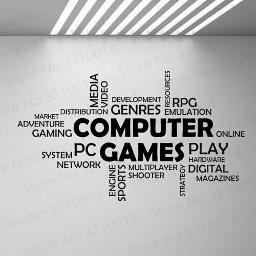 Word Cloud Computer Games Wall Vinyl Decal Boys Bedroom Decor Multiplayer Media Mural Decals Quotes Art Stickers Game WL208