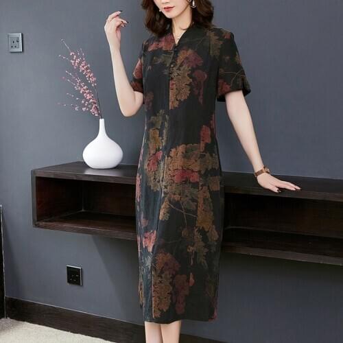 2021 Vintage Floral Mulberry Silk Midi Dresses Spring Summer New 4XL Plus Size Runway Dress Elegant Women Bodycon Party Vestidos