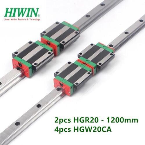 2pcs HIWIN Linear guide HGR20 - 1200mm rail + 4pcs HGW20CA Flanged carriage block bearings cnc parts
