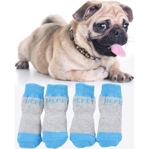 4pcs/lot Puppy Cat Knited Socks Lovely Warm Anti-slip Dog Socks Cute Cartoon Print Cats Dogs Boots Winter Footwear Dog Shoes