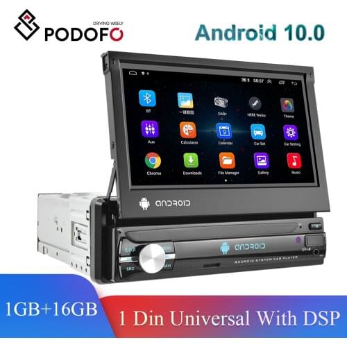 Podofo Android 10.0 1Din Quad-Core Car GPS Navigation Player 7'' Universa Car Radio WiFi Bluetooth MP5 Multimedia Player NO DVD