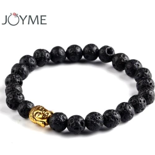 Natural Lava stone buddha bracelet elastic Charms beaded Bracelet rope chain stretch bracelets for men and women Pulseras mujer