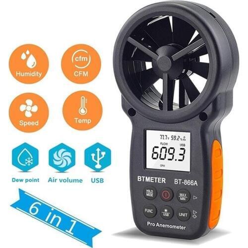 Digital Anemometer BT-866A CFM Meter Air Flow Meter Measure Wind Temperature/Speed Wind chill CFM with USB