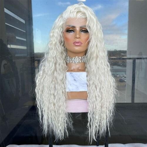 Long Curly Platinum Blonde Lace Wig with Baby Hair Naturl Hairline Synthetic Lace Front Wigs Heat Resistant Fiber Hair