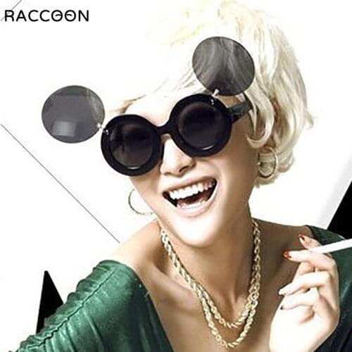 Ins Classic Fashion Chic Popular Cute Funny Oval Folding Steampunk Lady Sunglasses Women Round Sexy Gaga Party Mouse Sun Glasses