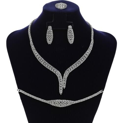 Jewelry Sets HADIYANA Gorgeous Women Wedding Party Necklace Earrings Ring And Bracelet Set 4pcs Zircon CN1806 Conjunto de joyas