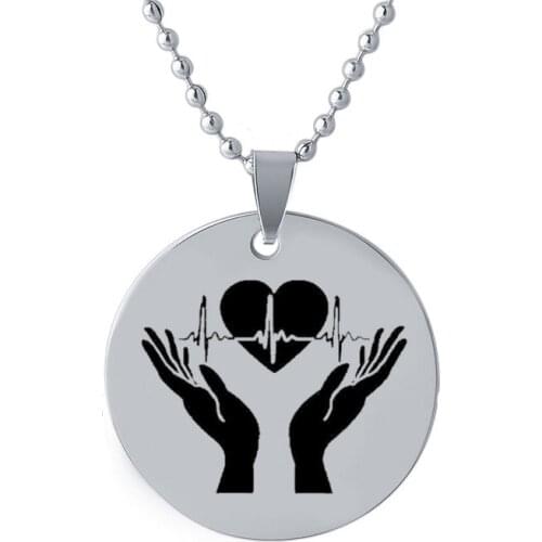 Hot Selling ECG Pendant Necklace Stainless Steel Keychain Doctor and Nurse Holiday Gift