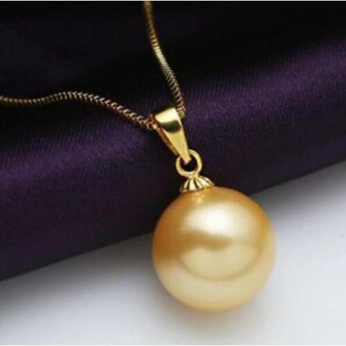 Fashion 16MM Natural Yellow Shell Pearl Pendant Necklace 17