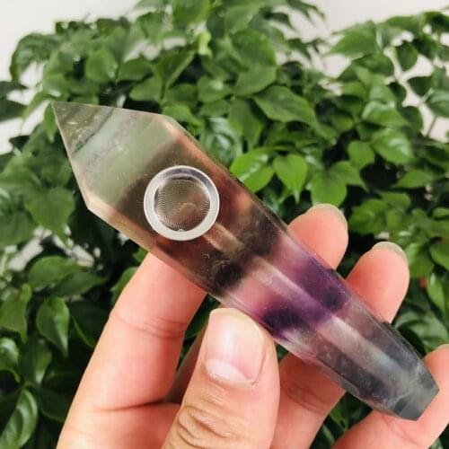 MOKAGY 10cm Polishing Natural Colorful Fluorite Quartz Crystal Smoke Pipe For Healing 1pc