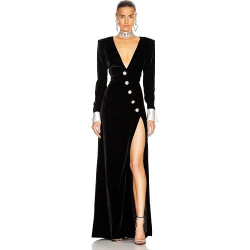 2020 New Autumn Women Long Sleeve Dress Sexy V Neck Black Patchwork Diamond Club Celebrity Party Dress
