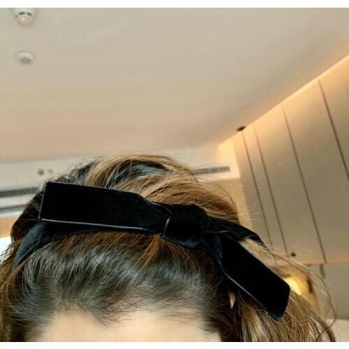 Autumn andwinter temperament black velvet retro headband simple out of the wild bow tie anti-slip pressure hair net red seamless