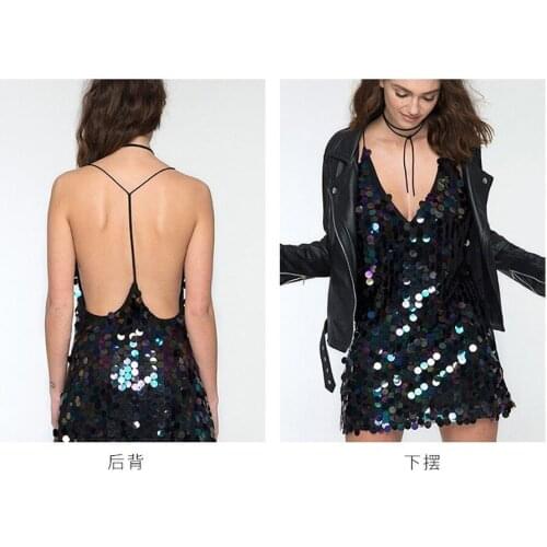 XXL Autumn Winter WOMENS Dress New Style Luxury Designer Fashion Sexy Backless Sequin Camisole V-neck Woman Dress PLUS Big Size