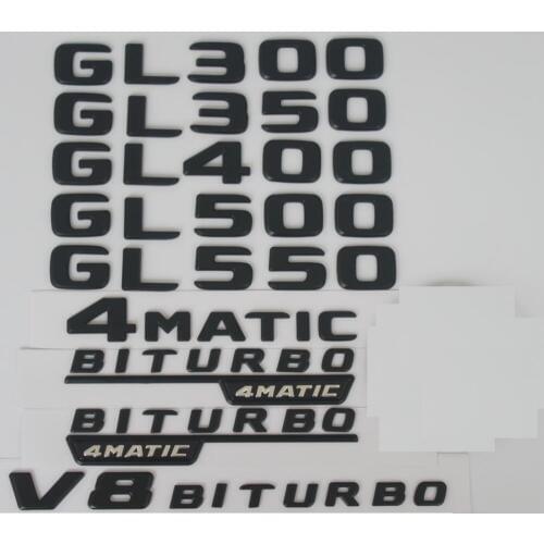 Flat Matte Black Trunk Letters Badge Badges Emblem Emblems for Mercedes Benz GL300 GL350 GL400 GL500 GL550 V8 BITURBO 4MATIC