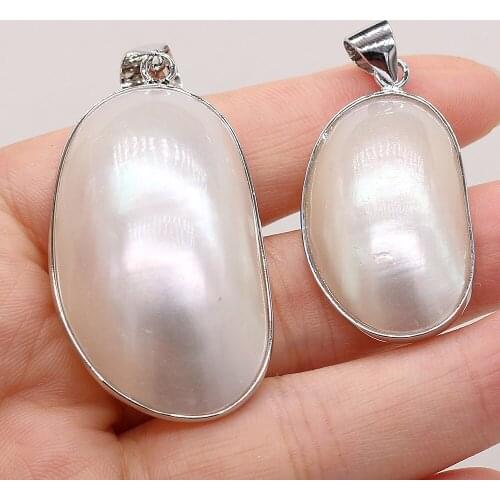 1pcs New Natural Alloy Egg Shape White Shell Pendants for Earring Necklace Jewelry Making Accessory Gift Size 25x40mm 20x35mm