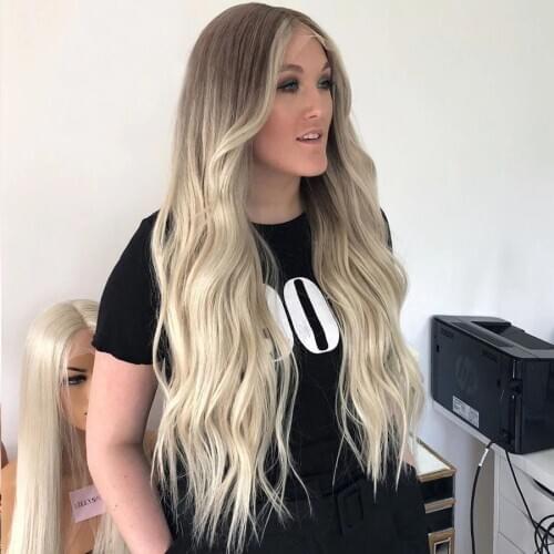 Full Lace wig Wavy Platinum Blonde Highlight Cream Transparent Lace Peruvian Ombre Green Straight Lace Front Wigs With Baby Hair