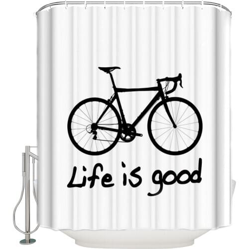 Simple Black And White Bike Life Is GoodShower Curtain Bathroom Decorative Fabric Waterproof Shower Curtain