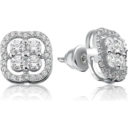Valori Jewels Clover, 1.1 Carat, Zirconia White Round Gemstone, Rhodium Plated, Solitaire Earrings