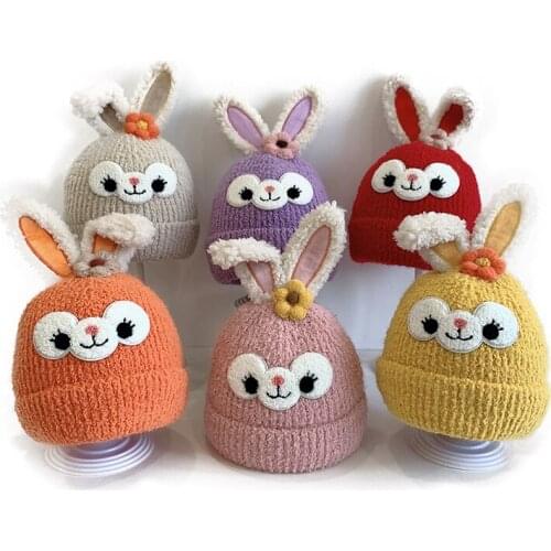 2022 New Baby Kids Girls Winter hat Boys super Warm Knit Hat rabbit Ear Cute Wool hat Child Lovely Beanie Cap