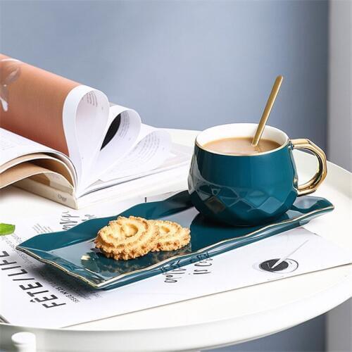 Nordic Simple Ceramic Coffee Cup Saucer Spoon Set Light Luxury Afternoon Tea Cups with Snack Dessert Storage Tray Drinkware