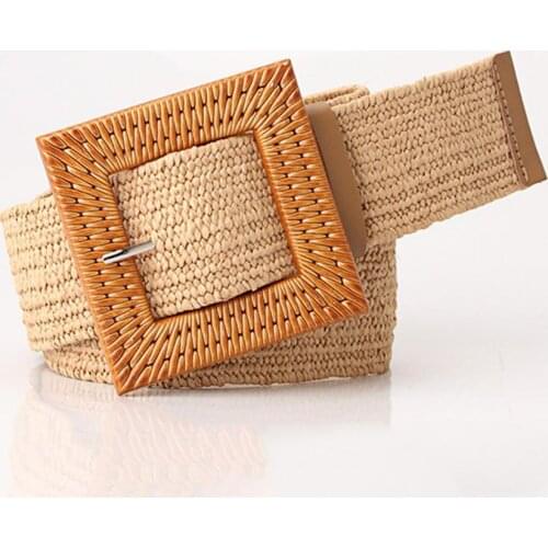 Straw Square Buckle Braided Dress Waist Belt Women Adjustable Bohemia Dress Belt Clothes Ornament Waistband