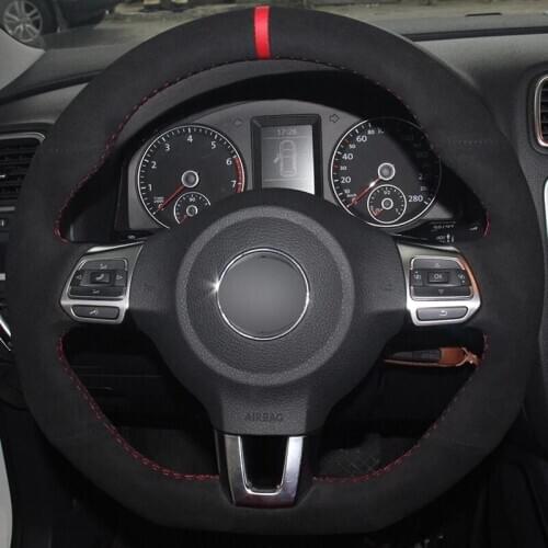 Car Steering Wheel Cover Hand-stitched Black Suede For Volkswagen Golf 6 GTI MK6 VW Polo GTI Scirocco R Passat CC R-Line 2010
