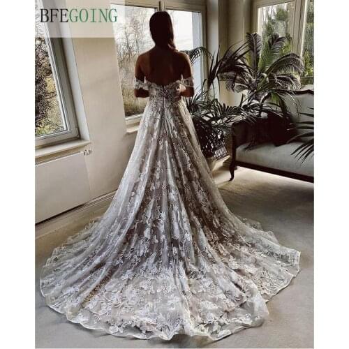 Ivory Lace Sweetheart Off The Shoulder Floor-Length A-Line Wedding Dresses Strapless Bridal Gowns Custom Made