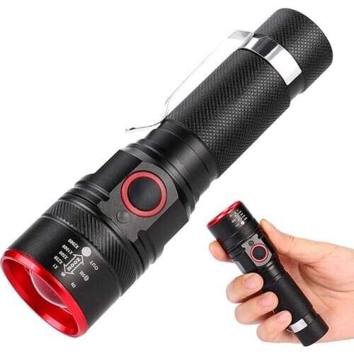 LED Glare Flashlight Outdoor Multifunction T6 wick Aluminum Telescopic zoom 8000 lumen Flashlight Light