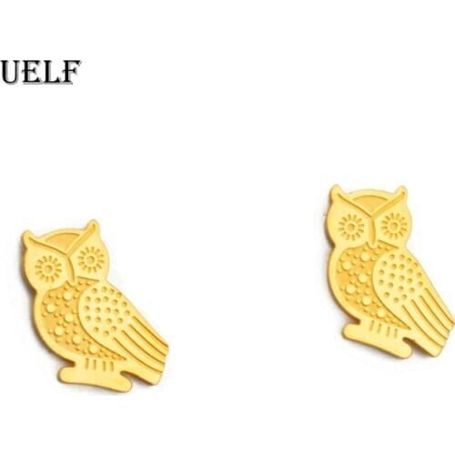 Uelf New Classic Fashion owl Animal brincos Jewelry Cute Stud Earrings For Women Girls Stainless Steel Earrings