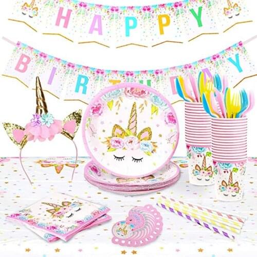 Unicorn Theme Birthday Party Decorations Unicorn Paper Hat Napkins Plate Girl Happy Birthday Party Decoration For Gifts