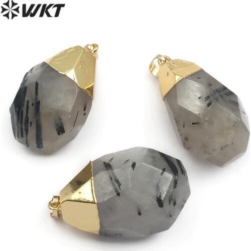 WT-P1439 New Arrival! Blue Kyanite Geometic Shape with Metal Electroplated Pendants for Necklaces Fashion Women Jewelry Making