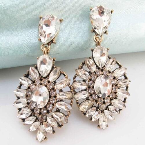 YaYi Jewelry Fashion BOHO White Glass Crystal Rhinestone Dangle Women Ancient Gold Color Wear Ear Band Long Tassel Earrings