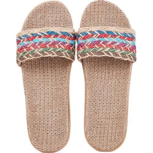 Suihyung Women Flax Slippers Flat Sandals Summer Non-Slip Ladies Home Shoes Breather Belt Casual Slides Female Indoor Flip Flops