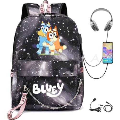 Bingo bluey Bag Zipper USB Charging Mochila Capacity Backpack Women Kpop School Bags for Teenage Girls Students