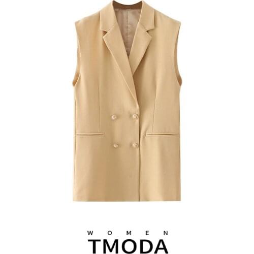 TMODA1427 Za 2021 Women Vest Suits Coat Notched Collar Sleeveless Oversize Blazer Fashion Casual Chic Lady Waistcoat Outerwear
