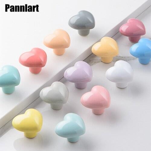 Pannlart 1 Pc Cute Mini Heart Handles for Children Room Cartoon Single Hole Pull Ceramic Small Handle Cabinet Drawer Door Knob