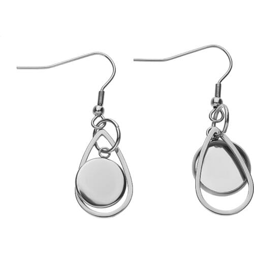 10psc/Lot Stainless 18x21mm Inner Dia12mm Teardrop-shaped Round Cabochons Blank Setting Earring Base Tray For DIY Earring Gift