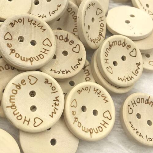 20/40pcs 25mm "Handmade" Engraved DIY sewing wood button 2 Holes WB400