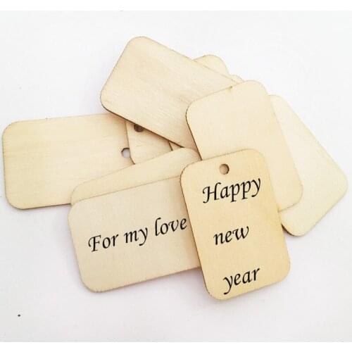 50PCS Wood Slice Gift Tags Unfinished Blank Rectangle Wooden Hanging Label With Hemp Ropes For Wedding Birthday Party DIY Decor