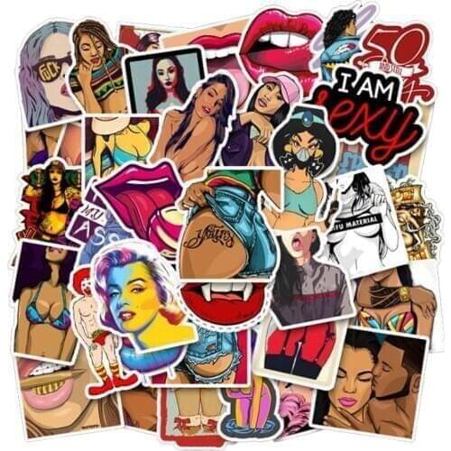 50pcs Cartoon Sexy Beauty Personality Can Be Moved Stickers Trolley Notebook Skateboard Guitar Graffiti Sticker