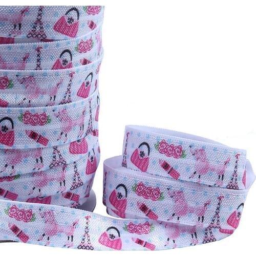 50 yards/lot) New arrival romantic Paris style cute dog patterns cartoon foe elastic ribbon for girls hair ties