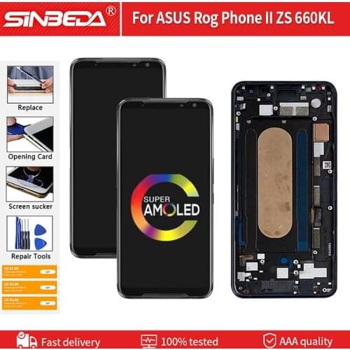6.59"AMOLED Original For ASUS ROG Phone II ZS660KL LCD Display Touch Screen Digitizer Assembly For ROG Phone2 ZS660KL LCD