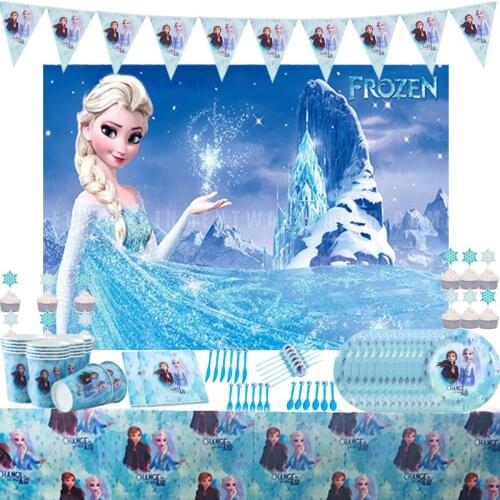73pcs Frozen Anna Elsa Birthday Party Supplies Disposable Tableware Set Decor Banner Backdrop Cup Plate Napkins Kids Girl Favors