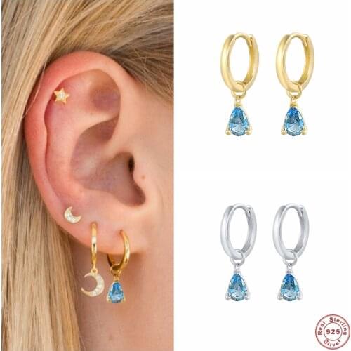 Aide 925 Sterling Silver Beautiful Blue Teardrop Crystal Charm Dangle Earrings Valentine Gift For Her Tiny Circle Drop Earrings