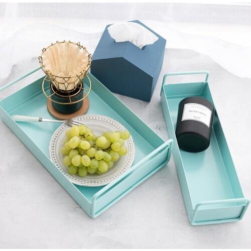 Tiffany Blue Color Storage Racks Metal Kitchen Bathroom Organizer Holder Fruits Dessert Pastries Plates Tray for Household Tray