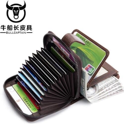 BULLCAPTAIN Men Genuine Leather Wallet Coin Purse Card Holder Small Wallet Men Portomone Male Clutch Zipper Clamp Money 2 style