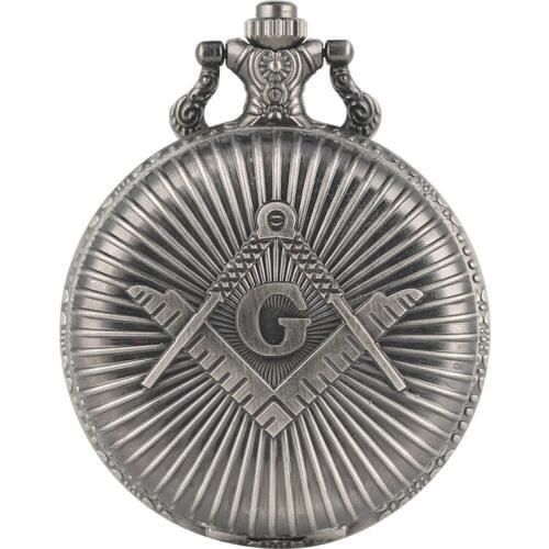 Retro G Freemasonry Masonic Pattern Antique Vintage Silver Gray Quartz Fob Clock Pendant Pocket Watch With Chain Necklace Gifts